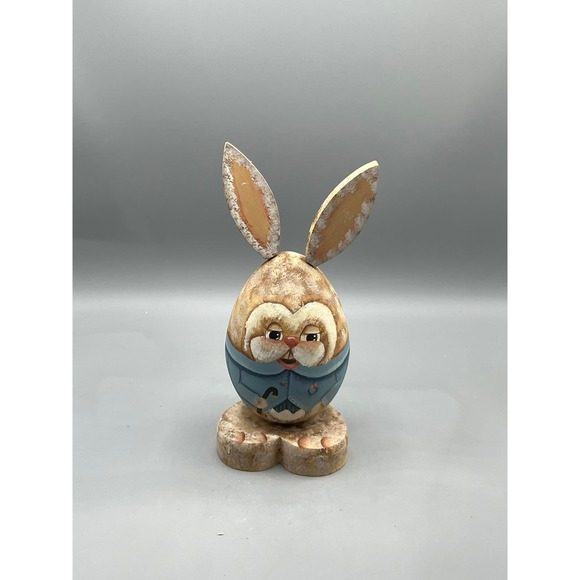 Vintage Wooden Egg-Shaped Easter Rabbit Bunny Easter Best Outfit - Picture 3 of 8